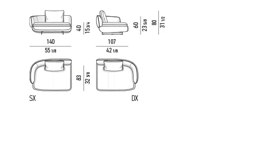Sofa modul lưng bán nguyệt liền tay vịn đệm ngồi mỏng - Modul 1 tay vịn 140 cm
