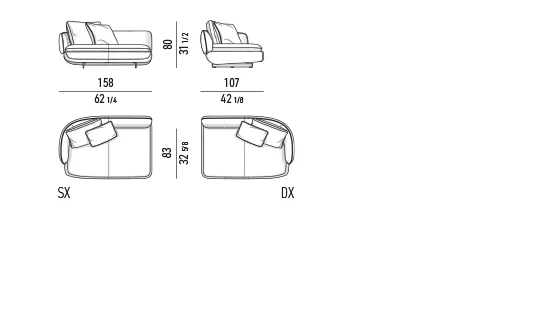 Sofa modul lưng bán nguyệt liền tay vịn đệm ngồi mỏng - Modul 1 tay vịn 158 cm