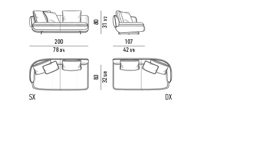 Sofa modul lưng bán nguyệt liền tay vịn đệm ngồi mỏng - Modul 1 tay vịn 200 cm