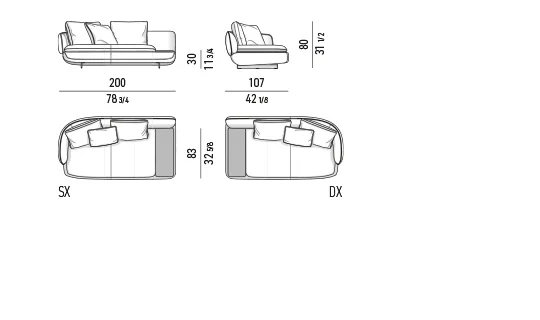 Sofa modul lưng bán nguyệt liền tay vịn đệm ngồi mỏng - Modul 1 tay vịn 200 cm kèm mặt đặt