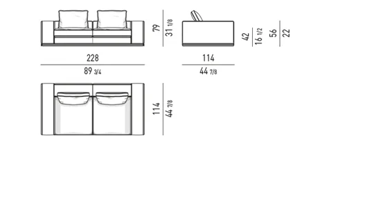 Sofa modul khối vuông cắt cạnh đệm lông vũ viền nhôm - Sofa 228 cm, đệm ngồi 85 cm