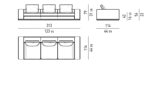 Sofa modul khối vuông cắt cạnh đệm lông vũ viền nhôm - Sofa 313 cm, đệm ngồi 85 cm