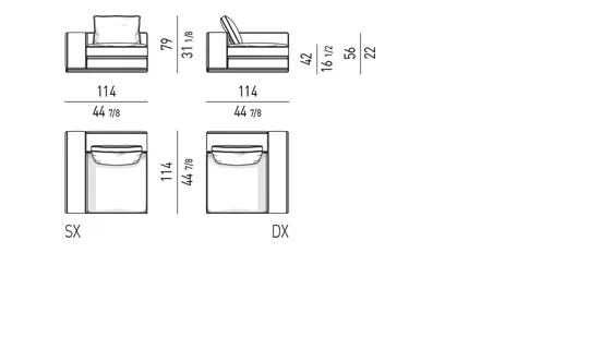 Sofa modul khối vuông cắt cạnh đệm lông vũ viền nhôm - Modul 1 tay vịn 114 cm, đệm ngồi 85 cm