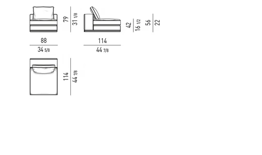 Sofa modul khối vuông cắt cạnh đệm lông vũ viền nhôm - Modul giữa 88 cm, đệm ngồi 85 cm