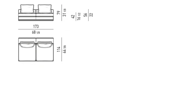 Sofa modul khối vuông cắt cạnh đệm lông vũ viền nhôm - Modul giữa 173 cm, đệm ngồi 85 cm