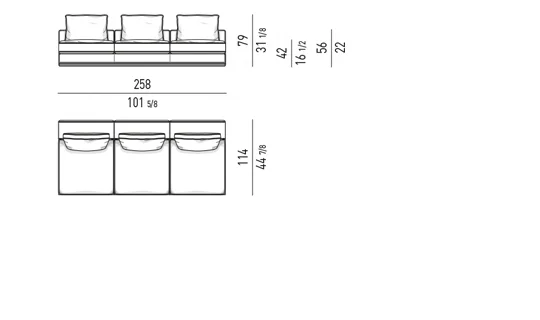 Sofa modul khối vuông cắt cạnh đệm lông vũ viền nhôm - Modul giữa 258 cm, đệm ngồi 85 cm