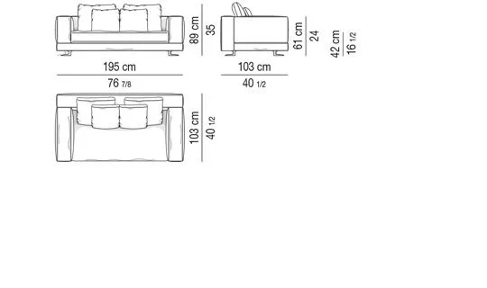 Sofa khối ngang xếp tầng khay rời nhiều chất liệu - Sâu 103 cm - Sofa 195 cm