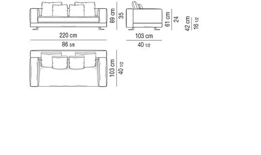 Sofa đế bọc da yên ngựa đệm lông vũ khay tay vịn - Sâu 103 cm - Sofa 220 cm