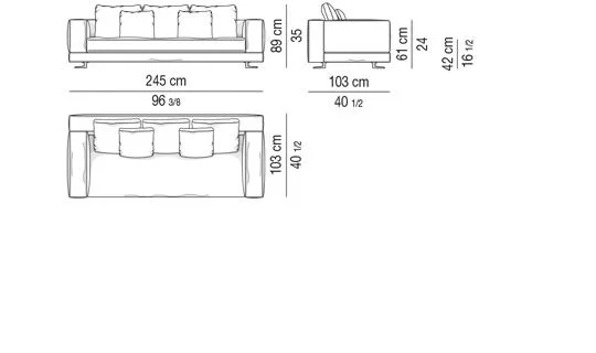 Sofa đế bọc da yên ngựa đệm lông vũ khay tay vịn - Sâu 103 cm - Sofa 245 cm