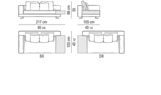 Sofa đế bọc da yên ngựa đệm lông vũ khay tay vịn - Sâu 103 cm - Modul 217 cm, kèm khay 44x82 cm