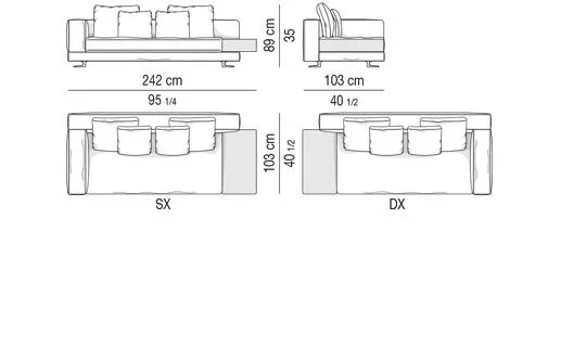 Sofa đế bọc da yên ngựa đệm lông vũ khay tay vịn - Sâu 103 cm - Modul 242 cm, kèm khay 44x82 cm