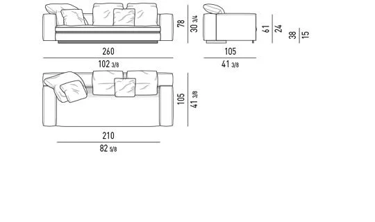 Sofa modul lưng lệch khỏi mặt ngồi kèm đôn đa năng - Sofa 260 cm