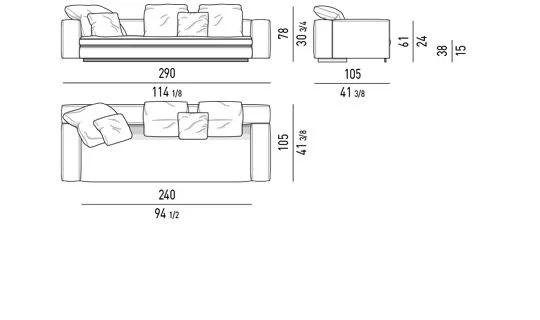 Sofa modul lưng lệch khỏi mặt ngồi kèm đôn đa năng - Sofa 290 cm