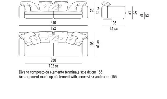 Sofa modul lưng lệch khỏi mặt ngồi kèm đôn đa năng - Sofa 310 cm