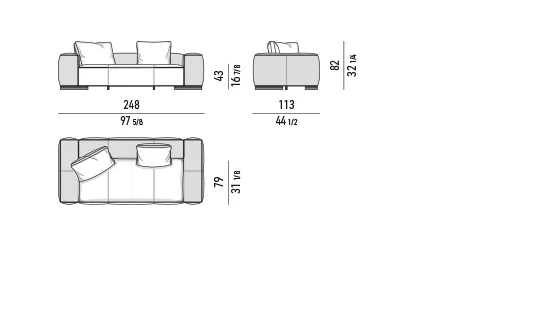 Sofa ghế liền khối đường may bất đối xứng dáng sóng - Dáng thẳng - Sofa 248 cm