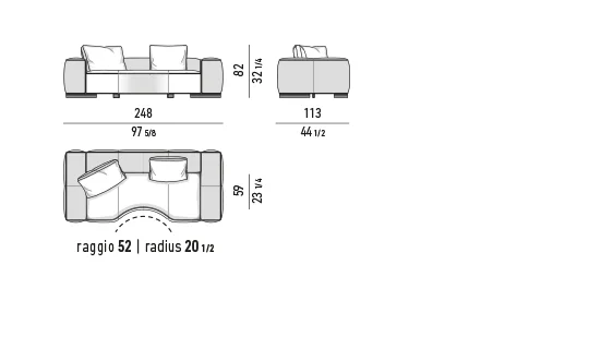 Sofa ghế liền khối đường may bất đối xứng dáng sóng - Dáng sóng - Sofa 248x113 cm