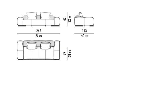 Sofa ghế liền khối đường may bất đối xứng dáng sóng - Dáng thẳng - Sofa tay vịn thấp 248 cm