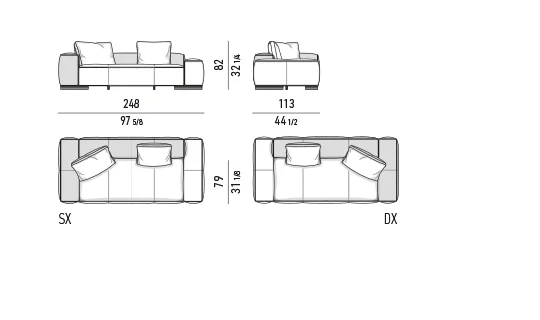 Sofa ghế liền khối đường may bất đối xứng dáng sóng - Dáng thẳng - Sofa tay vịn phối 248 cm