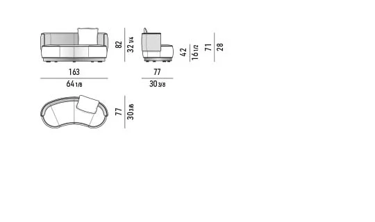 Sofa cong tròn kèm ghế bành nhỏ xoay và đôn - Dáng tròn - Sofa góc lounge 163x77 cm