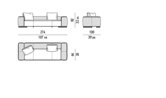 Sofa mặt ngồi liền khối thu gọn độ sâu cho căn hộ - Sofa 274x100 cm