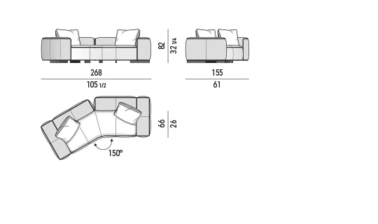 Sofa mặt ngồi liền khối thu gọn độ sâu cho căn hộ - Sofa chéo 268x155 cm