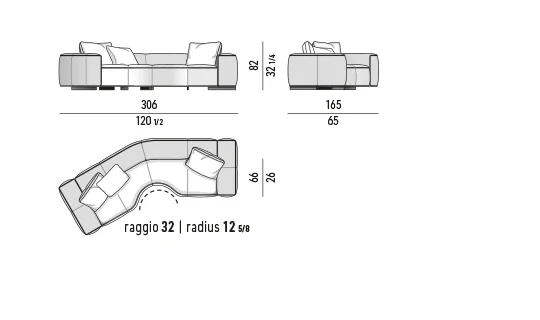 Sofa mặt ngồi liền khối thu gọn độ sâu cho căn hộ - Sofa chéo 306x165 cm