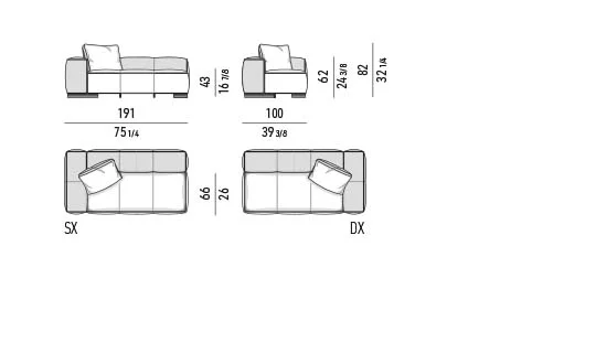 Sofa mặt ngồi liền khối thu gọn độ sâu cho căn hộ - Modul 1 tay vịn 191x100 cm