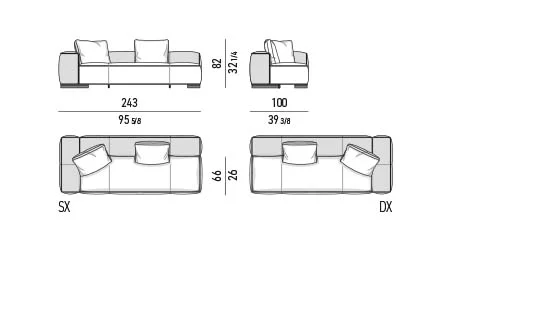 Sofa mặt ngồi liền khối thu gọn độ sâu cho căn hộ - Modul 1 tay vịn 243x100 cm
