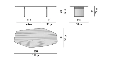 Bàn ăn mặt đa giác tự do chân mảnh màu đồng cổ - Wood Mặt