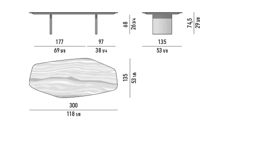 Bàn ăn mặt đa giác tự do chân mảnh màu đồng cổ - Stone / Marble Mặt