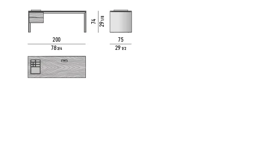 Bàn ăn kiêm bàn làm việc khung cầu veneer palisander - Bàn làm việc 200x75 cm, kèm khay đựng đồ nhỏ