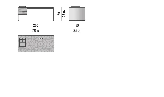 Bàn ăn kiêm bàn làm việc khung cầu veneer palisander - Bàn làm việc 200x90 cm, kèm khay đựng đồ nhỏ