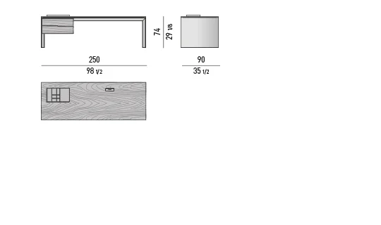 Bàn ăn kiêm bàn làm việc khung cầu veneer palisander - Bàn làm việc 250x90 cm, kèm khay đựng đồ nhỏ
