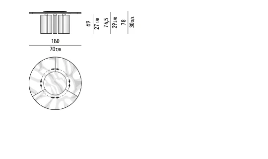 Bàn ăn mặt đá cẩm thạch Calacatta viền đồng khay xoay - 