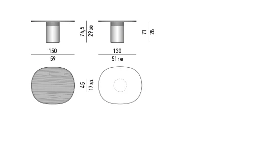 Bàn ăn thư giãn mặt elip chân trụ inox đá cẩm thạch - 