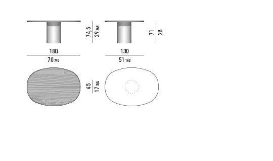 Bàn ăn thư giãn mặt elip chân trụ inox đá cẩm thạch - 