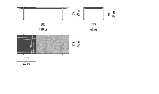 Bàn ăn họp chữ nhật lớn mặt gỗ palisander chân nhôm - Dark Brown Palisander Santos / Sahara Noir Marble Mặt