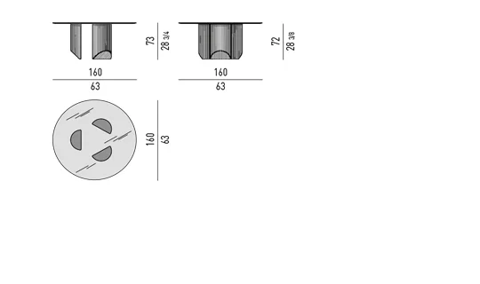 Bàn ăn chân bán nguyệt mặt kính, đá hoặc gỗ - Glass Mặt