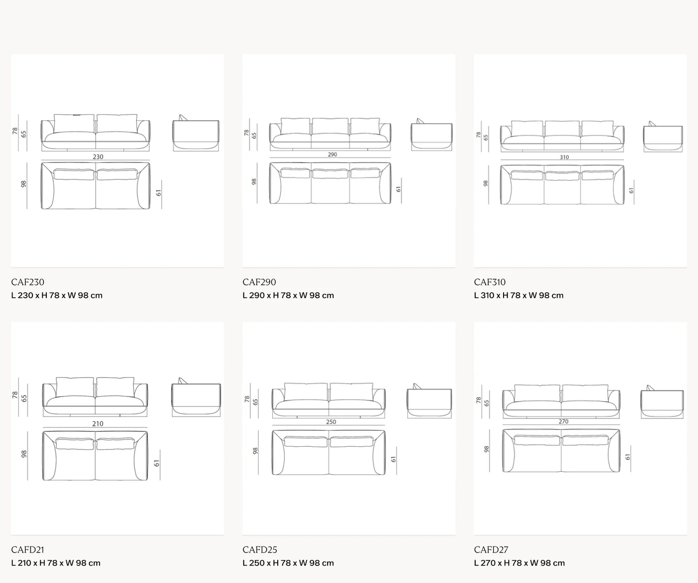 Sofa modul tuyến tính bọc liền, thép đánh bóng - Bản vẽ kích thước 1/4