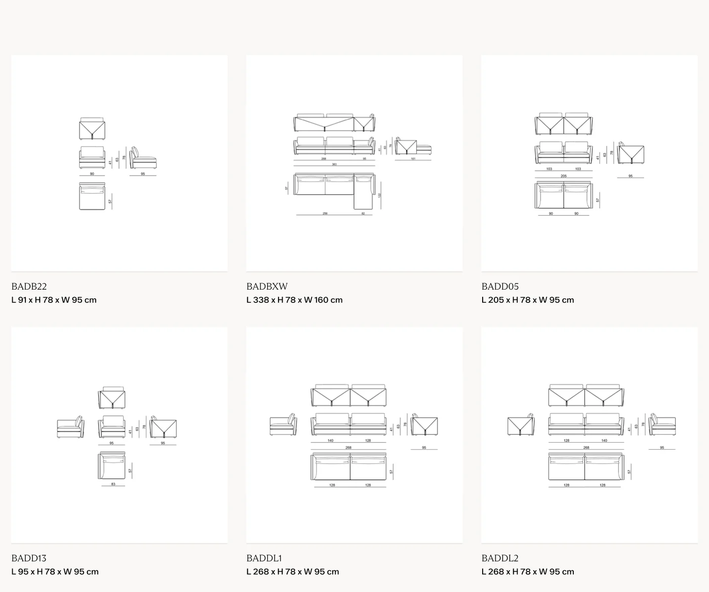 Sofa modul bọc da viền inox satin phong cách Ý đương đại - Bản vẽ kích thước 2/6