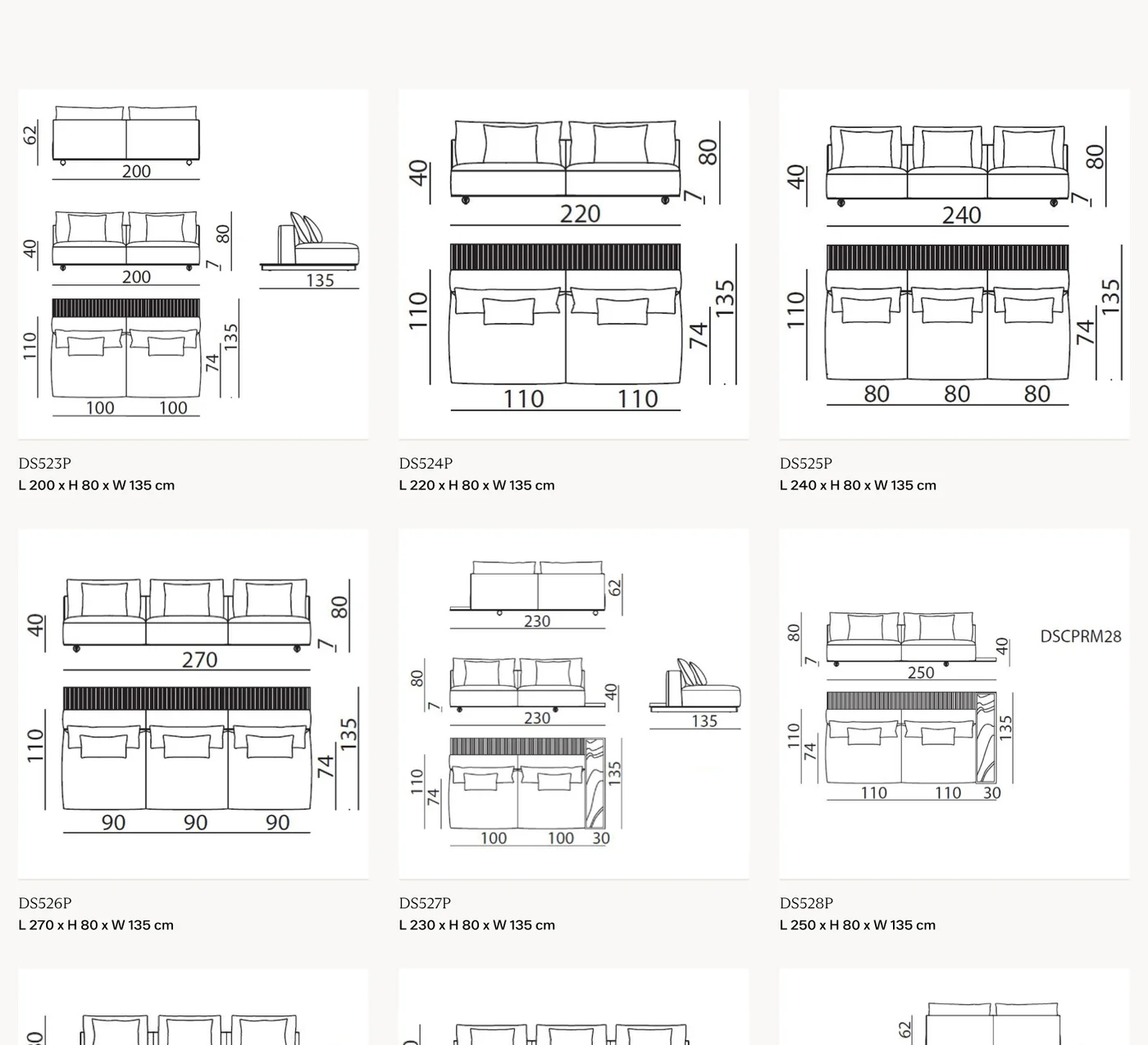 Sofa modul vỏ ngoài bọc vải chần nổi phong cách Ý - Bản vẽ kích thước 1/2
