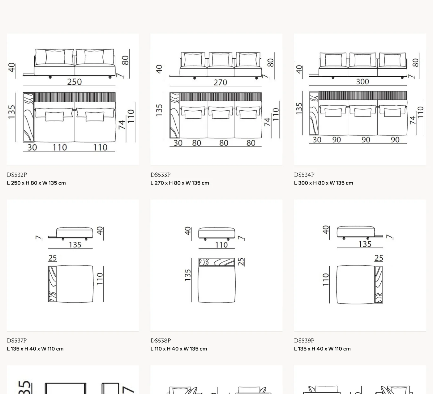 Sofa modul vỏ ngoài bọc vải chần nổi phong cách Ý - Bản vẽ kích thước 2/2