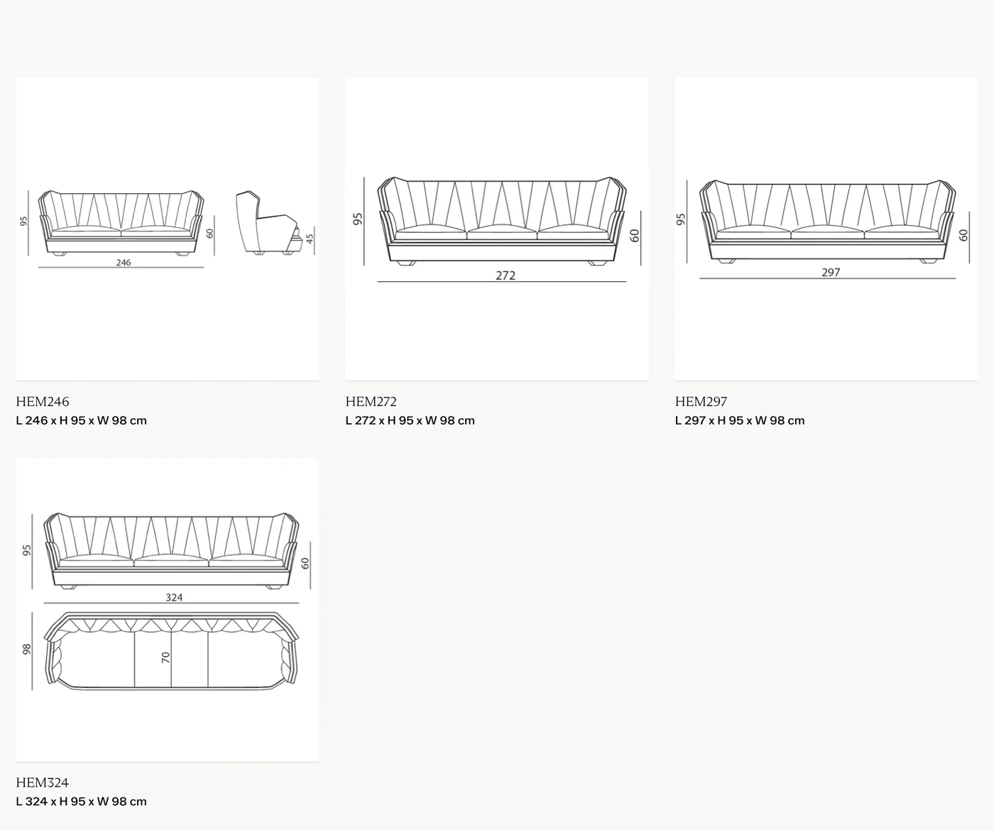 Sofa tay vịn điêu khắc ốp panel chân gỗ sồi - Bản vẽ kích thước (cm)