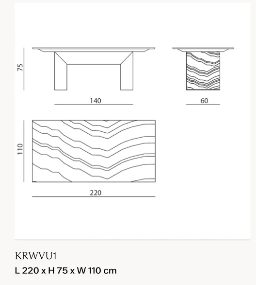 Bàn ăn mặt đá marble vát cạnh chân thép bóng điêu khắc - Bàn 220 x 110 cm, cao 75 cm (phiên bản 1)