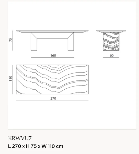 Bàn ăn mặt đá marble vát cạnh chân thép bóng điêu khắc - Bàn 270 x 110 cm, cao 75 cm (phiên bản 1)
