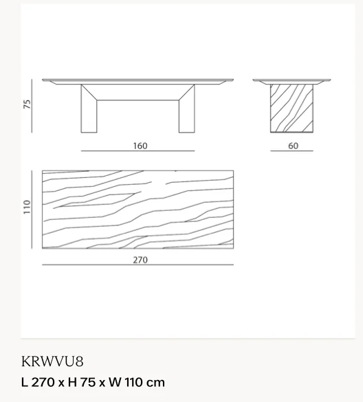 Bàn ăn mặt đá marble vát cạnh chân thép bóng điêu khắc - Bàn 270 x 110 cm, cao 75 cm (phiên bản 2)