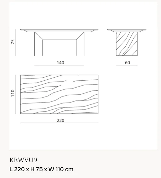 Bàn ăn mặt đá marble vát cạnh chân thép bóng điêu khắc - Bàn 220 x 110 cm, cao 75 cm (phiên bản 2)