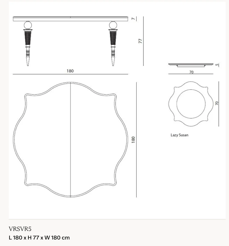Bàn ăn chân thủy tinh thổi tay mặt đá marble vát cạnh - Bàn vuông 180 x 180 cm, cao 77 cm, có mâm xoay đá ở giữa