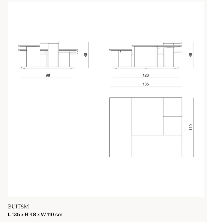 Bàn phụ mặt đá năm tầng bậc, chân inox bóng - Bàn 135 x 110 cm, cao 48 cm