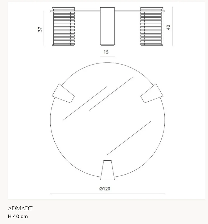Bàn trà tròn mặt kính khói ba chân đá - Bàn tròn Ø120 cm, cao 40 cm